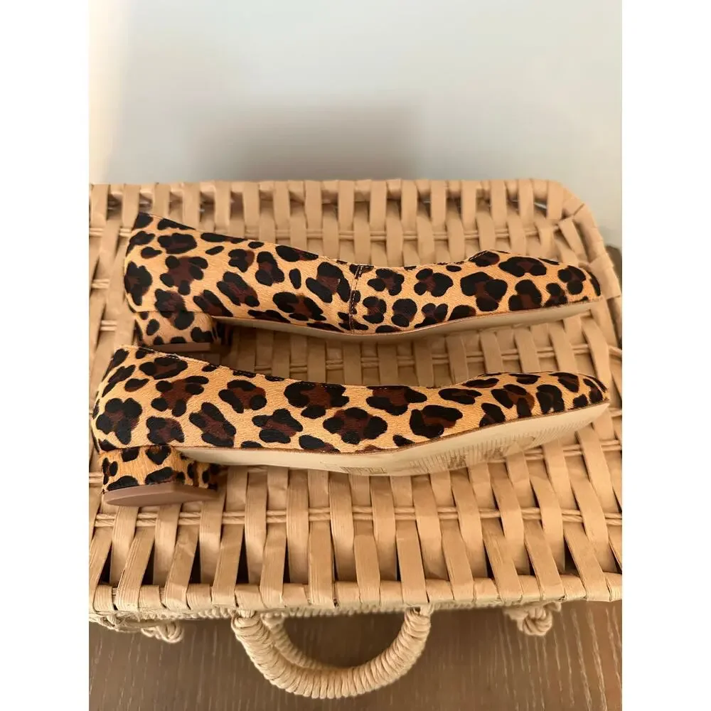 J.Crew Leopard Calf Hair Block Heel Pumps Size 7 Animal Print Leather Shoes